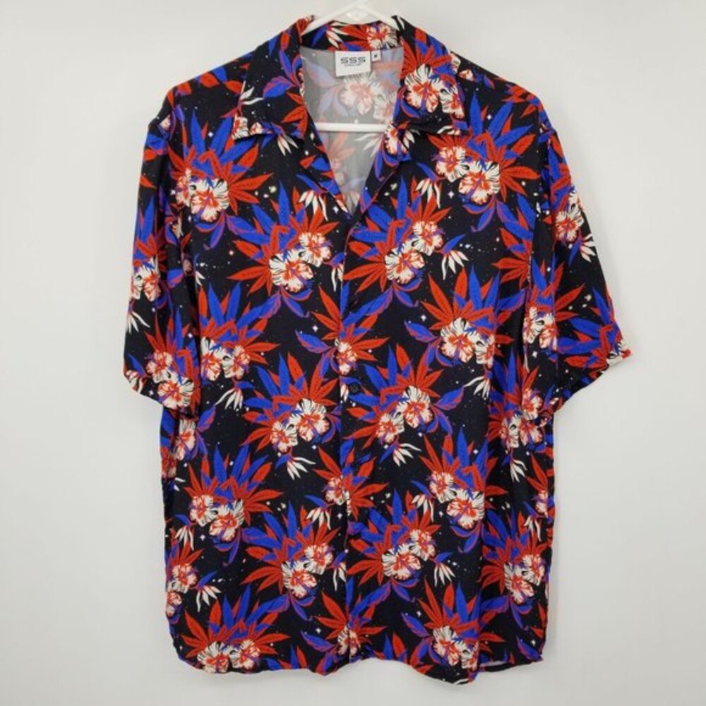SSS World Corp Hibiscus Weed Print Button Shirt Medium Festival Streetwear Space